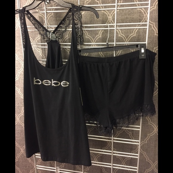 Bebe women/'s pajama set NWT 1x 2x 3x black white stripe shorts bling